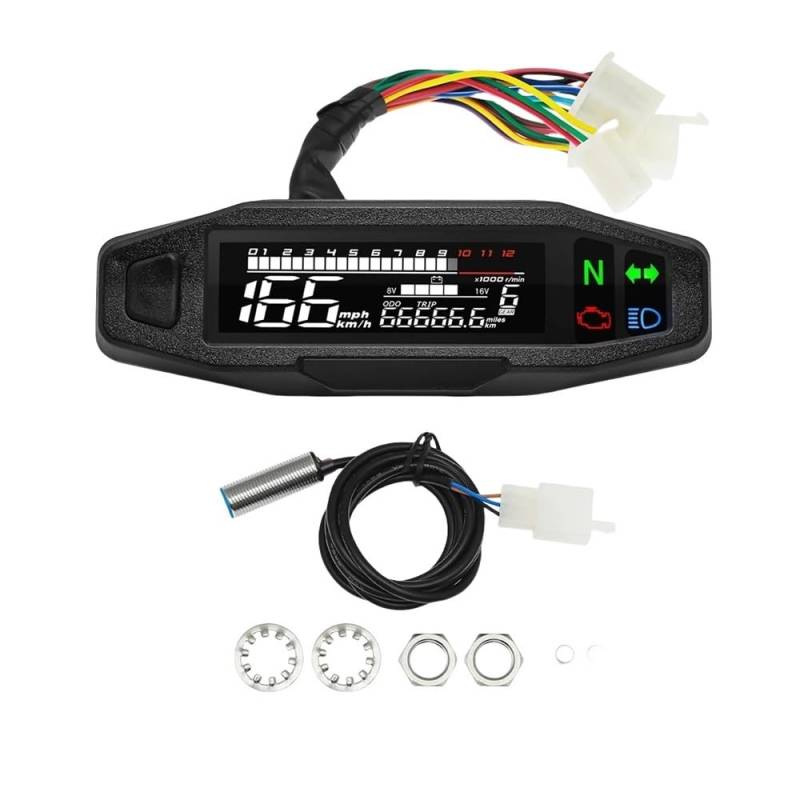 12V Motorrad Digital Panel Universal Tachometer Tankanzeige Kit Drehzahlmesser Kilometerzähler Lichtanzeige Tachometer Digital von Yuegtik
