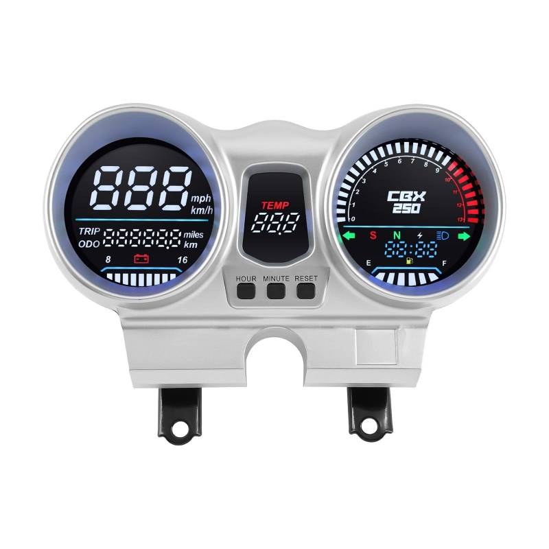 Digitaler 12-V-Motorrad-Tachometer-Messgerät Drehzahlmesser Kilometerzähler Dashboard Für CBX250 Für CBF250 Für Twister 2001-2008 Tachometer Digital von Yuegtik