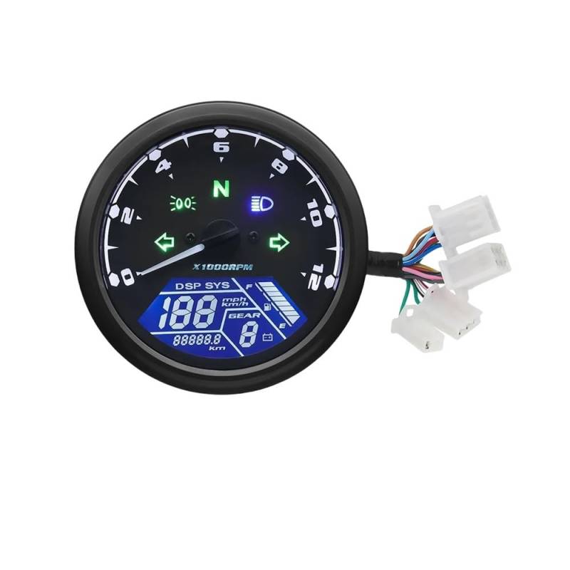 Digitaler Motorrad-Tachometer, Universal-Tachometer, 199 MPH/Kmh, Drehzahlmesser Mit Ganganzeige, Motorrad-Instrumententafel, 12 V Tachometer Digital von Yuegtik