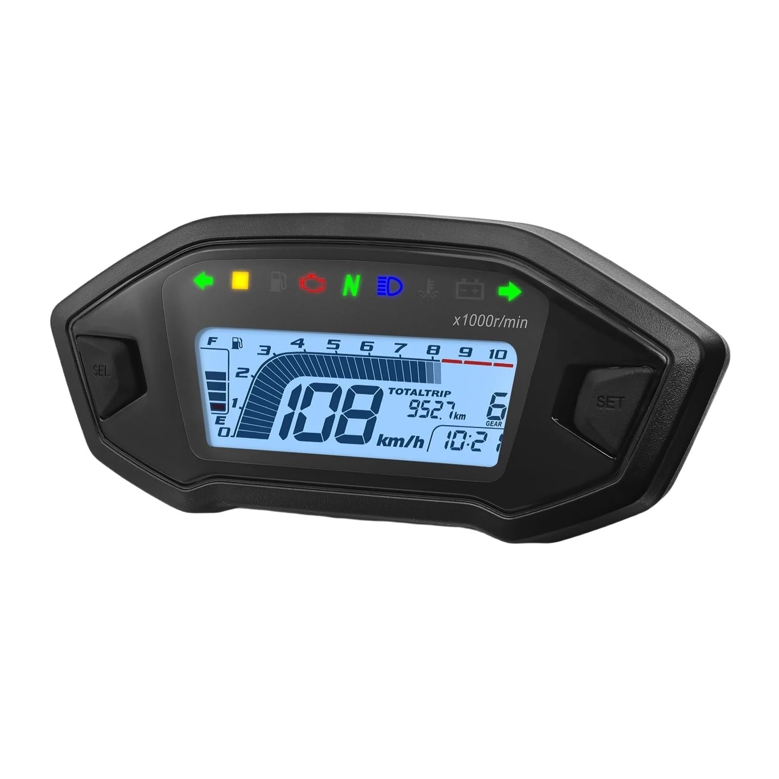 Motorrad-Digital-Tachometer, Drehzahlmesser, Instrumententafel, Motorrad-Display, 10000 U/min Für 2–4 Zylinder, 7 Farben Tachometer Digital Motorrad-Digital-Tachometer, Drehzahlmesser, Instrumententafel, Motorrad-Display, 10000 U/min Für 2–4 Zylinder, 7 Farben Tachometer Digital von Yuegtik