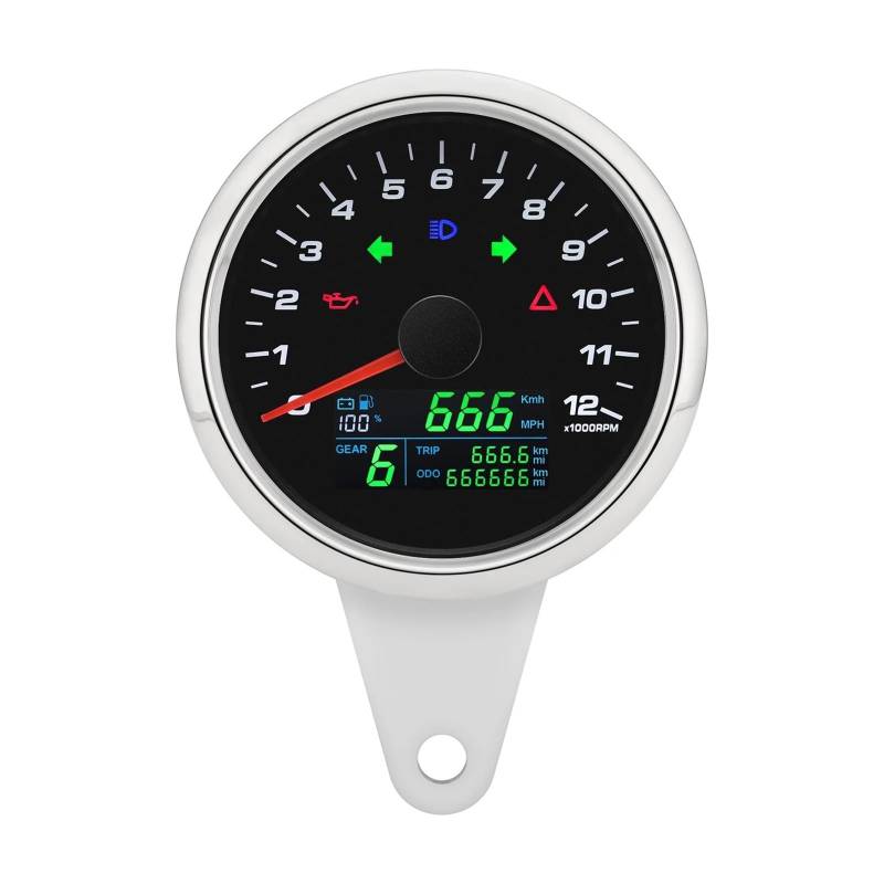Motorrad Tachometer Tachometer Reise Spannung Ölstandsanzeige Digital Speed ​​Meter Dashboard Mit Halterung Tachometer Digital von Yuegtik