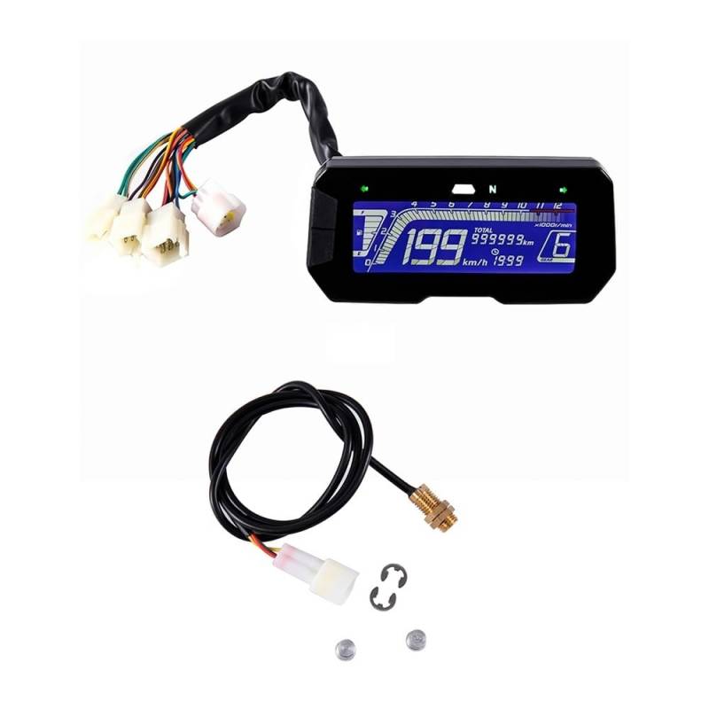 Universal Motorrad Digital Tacho Kilometerzähler Hintergrundbeleuchtung Motorrad Kilometerzähler 12000RPM 6 Gänge Für 2, 4 Zylinder Meter Tachometer Digital von Yuegtik
