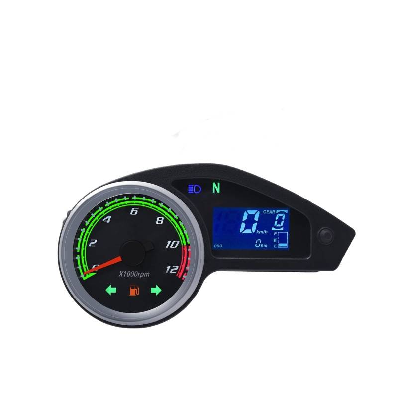Universal Motorrad Tacho Digital Dash Mit 12000RPM Drehzahlmesser Kilometerzähler Kraftstoff Für Brasilien Für GY200 12V Tachometer Digital von Yuegtik