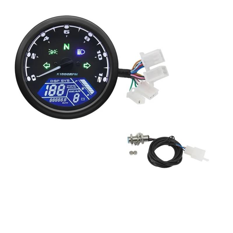 Universal Motorrad Tacho Digital Kilometerzähler Mit Getriebe Anzeige 12000kmh/mph Stunde Meter Drehzahlmesser Für Y&amaha Tachometer Digital von Yuegtik