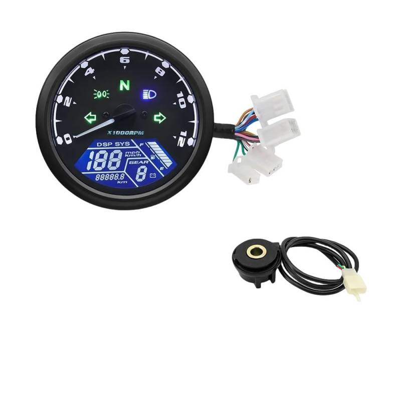 Universal Motorrad Tacho Digital Kilometerzähler Mit Getriebe Anzeige 12000kmh/mph Stunde Meter Drehzahlmesser Für Y&amaha Tachometer Digital von Yuegtik