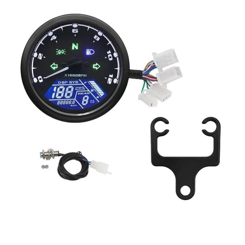 Universal Motorrad Tacho Digital Kilometerzähler Mit Getriebe Anzeige 12000kmh/mph Stunde Meter Drehzahlmesser Für Y&amaha Tachometer Digital von Yuegtik