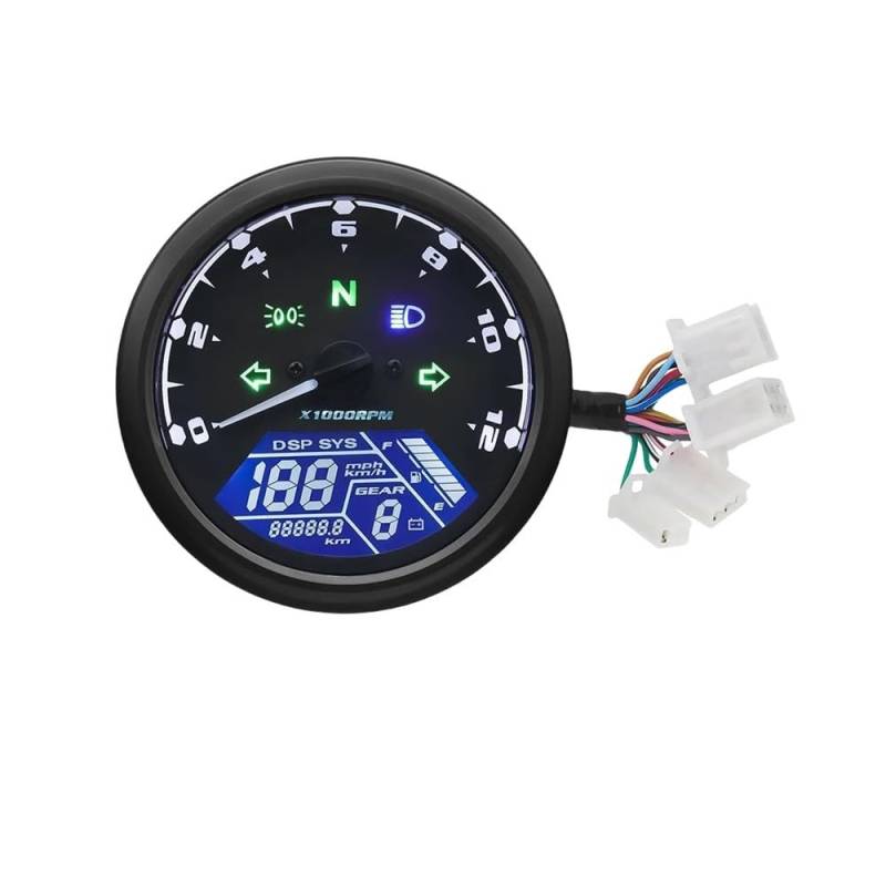 Universal Motorrad Tacho Digital Kilometerzähler Mit Getriebe Anzeige 12000kmh/mph Stunde Meter Drehzahlmesser Für Y&amaha Tachometer Digital von Yuegtik