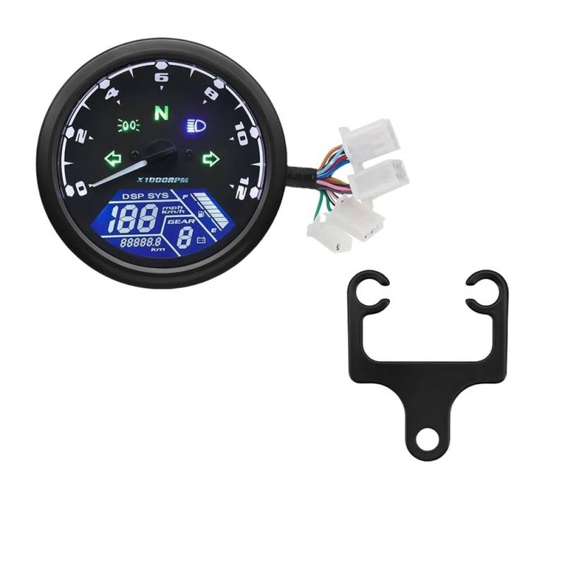 Universal Motorrad Tacho Digital Kilometerzähler Mit Getriebe Anzeige 12000kmh/mph Stunde Meter Drehzahlmesser Für Y&amaha Tachometer Digital von Yuegtik