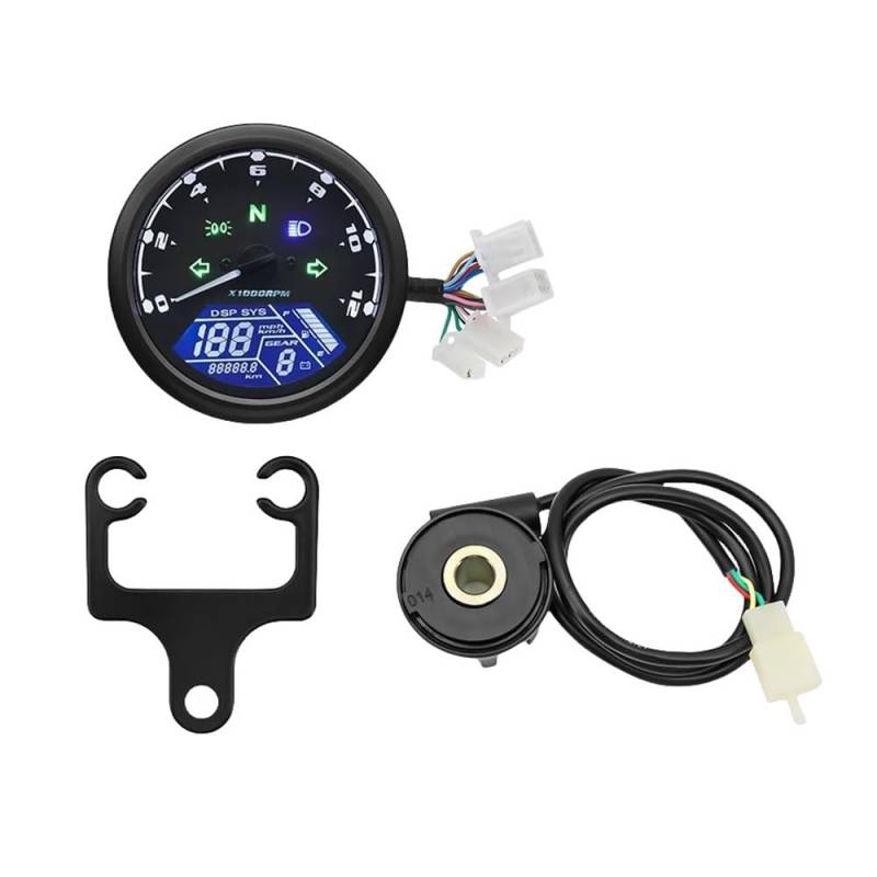 Yuegtik 0~12000 U/min Universal Motorrad Tachometer Armaturenbrett Digitalanzeige Geschwindigkeit MPH Km/h Drehzahlmesser Kraftstoff Für Tachometer Digital von Yuegtik