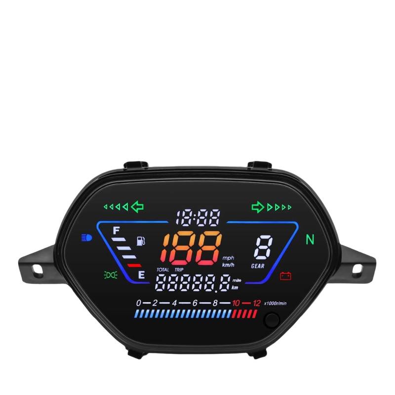 Yuegtik Motorradzubehör Universal-Motorradinstrumente Tachometer Drehzahlmesser Kilometerzähler Für 1,2,4 Zylinder Für WAVE100 2024 Tachometer Digital von Yuegtik