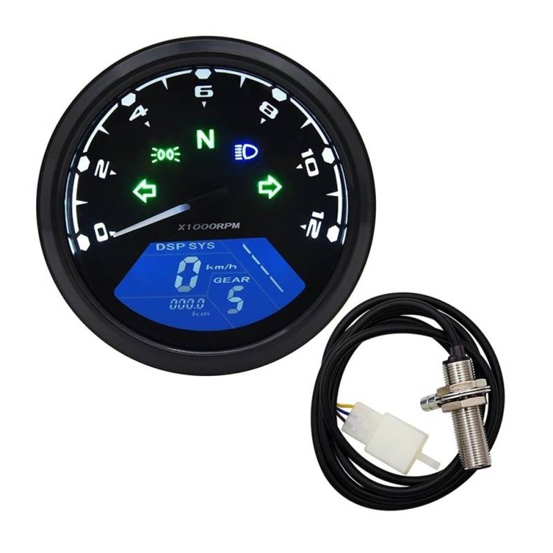 Yuegtik Universal Motorrad 12000RMP -Computer-geschwindigkeitsmesser-grüne Tachometer 1-4 Zylinder Motorrad Gauge Motorrad Digital Dash Tachometer Digital von Yuegtik