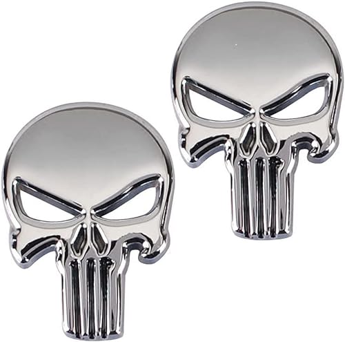 Yuemuop 2 Stück Totenkopf Skull Auto Silber, Autoaufkleber Punisher Skull, Punisher Skull Sticker, 3D-Metall-Aufkleber für Autos Motorrad Fahrzeug Dekoration von Yuemuop
