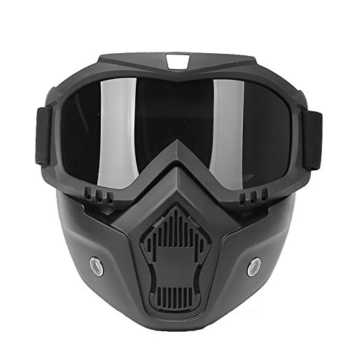 Yuepin Motocross Schutzbrille Maske, Nebelfest Winddicht Mortorcycle Maske Abnehmbaren Schutzbrille und Mund Filter für Open Face Helm Motocross Ski Snowboard Outdoor Sportarten (Silber) von Yuepin