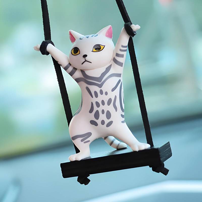 Yueser Wackelfigur Auto, Schaukel Katze Auto Innenraum Deko Wackelkopf Figur Auto Autodeko Autospiegel Anhänger Hängezubehör Auto Anhänger für Spiegel Lustig Duftbaum Auto Personalisiert Autoanhänger von Yueser