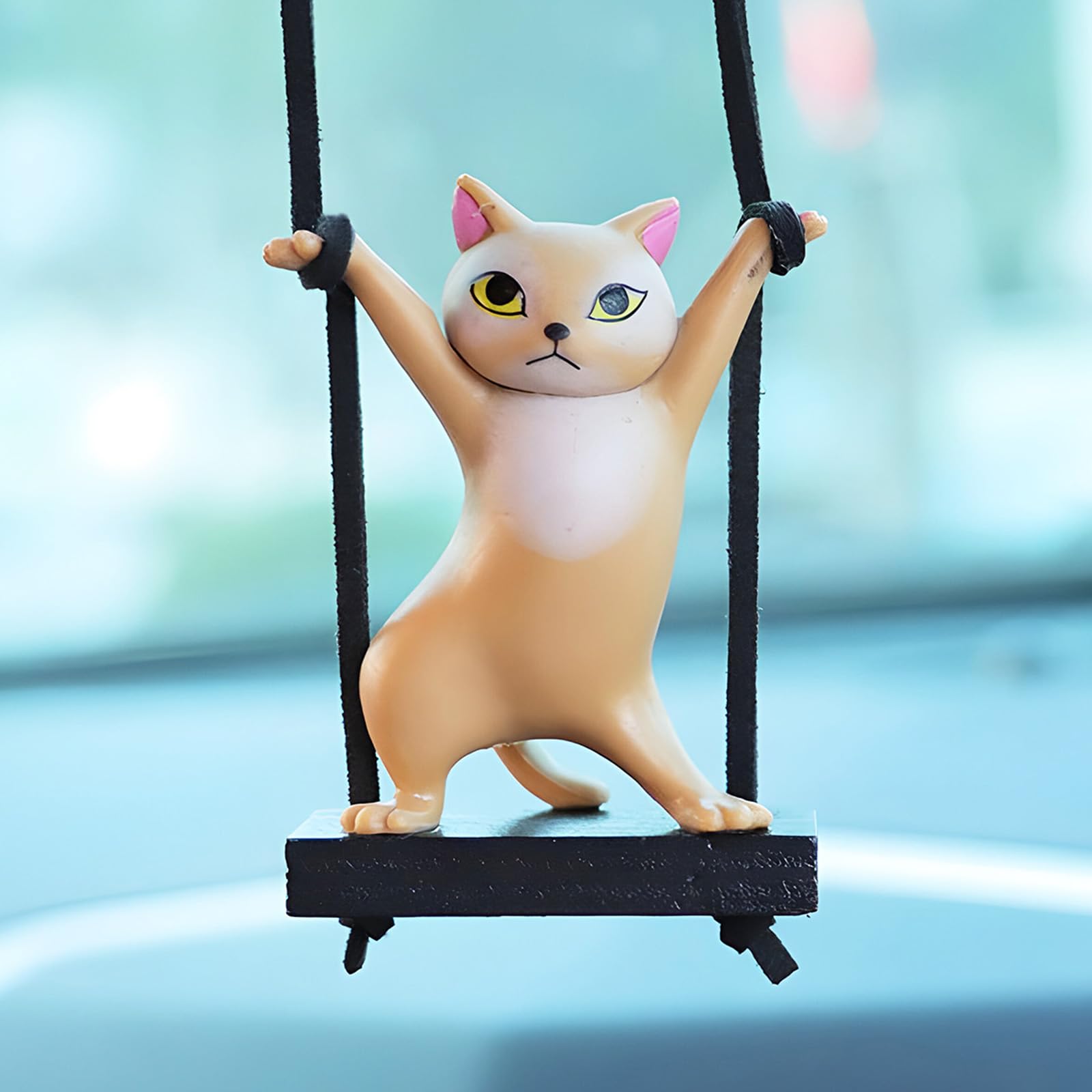 Yueser Wackelfigur Auto, Schaukel Katze Auto Innenraum Deko Wackelkopf Figur Auto Autodeko Autospiegel Anhänger Hängezubehör Auto Anhänger für Spiegel Lustig Duftbaum Auto Personalisiert Autoanhänger von Yueser