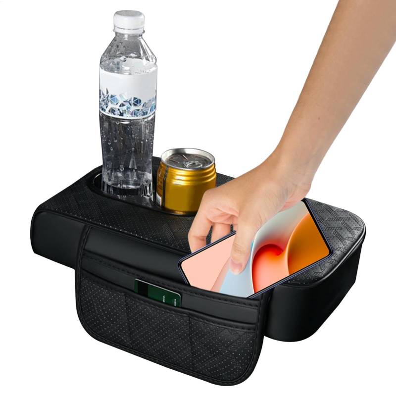 Auto Mittelkonsole Armlehne Kissen, Bequeme Multifunktionale Auto Armlehne Aufbewahrungsbox, Wasserdicht PU-Leder Auto Armlehnen Auflage Cover Protector für die meisten Fahrzeuge von Yugugomo