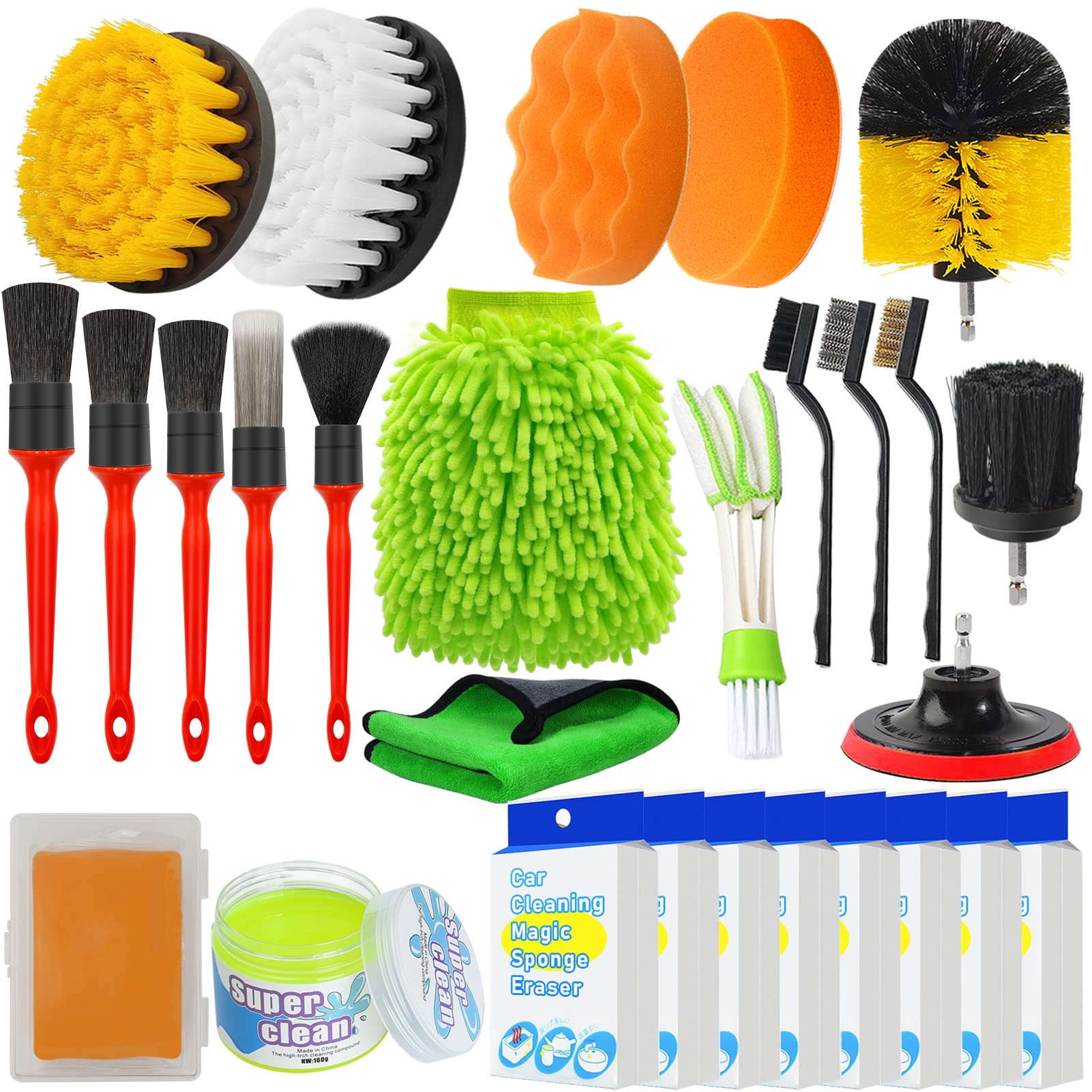 Yumzeco 28 in 1 Auto Reinigungsset Mit Autodetailbürsten,Autopflege Set,Bürste für Akkuschrauber,Autowaschhandschuh,Kleine Drahtbürste,Politur Wachs Applikator Pad,Mikrofasertücher, Reinigungsgel Yumzeco 28 in 1 Auto Reinigungsset Mit Autodetailbürsten,Autopflege Set,Bürste für Akkuschrauber,Autowaschhandschuh,Kleine Drahtbürste,Politur Wachs Applikator Pad,Mikrofasertücher, Reinigungsgel von Yumzeco
