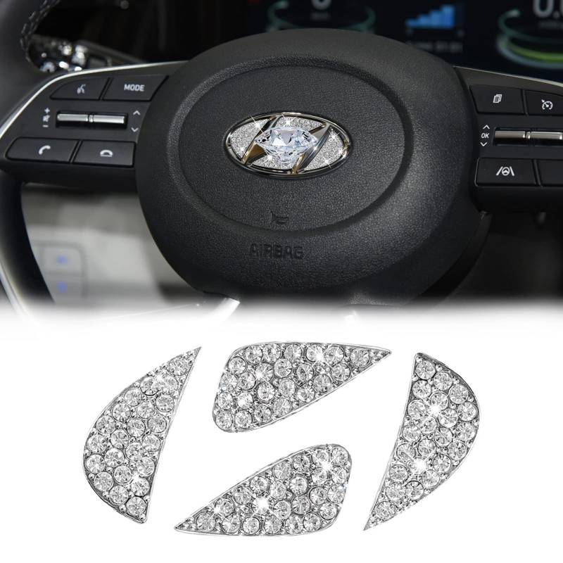 Yumzeco Bling Crystal Lenkrad Emblem Kompatibel mit Hyundai Elantra Sonate IX35 IX25 Tucson Verna MISTRA Akzent Nexo Diamond Autolenkrad Logo 2013-2019, Sparkly DIY Diamond Logo von Yumzeco
