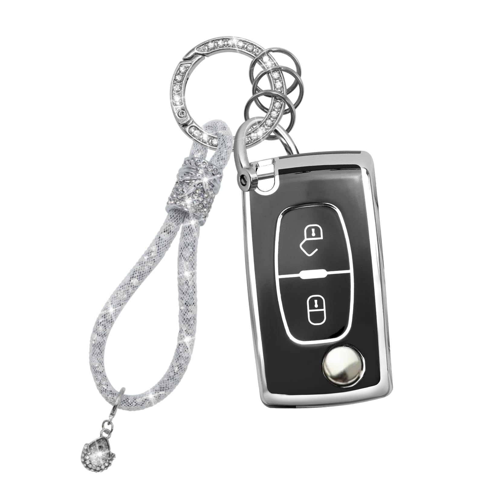 Yumzeco Schlüsselhülle Hülle Cover Kompatibel mit Citroen 207 307 308 407 408 3008 5008 C2 C3 C4 C5 C6 C8,2 Tasten Silicone TPU mit glänzendem Diamant Schlüsselband,Keyless Schutzhülle-Schwarz Yumzeco Schlüsselhülle Hülle Cover Kompatibel mit Citroen 207 307 308 407 408 3008 5008 C2 C3 C4 C5 C6 C8,2 Tasten Silicone TPU mit glänzendem Diamant Schlüsselband,Keyless Schutzhülle-Schwarz von Yumzeco