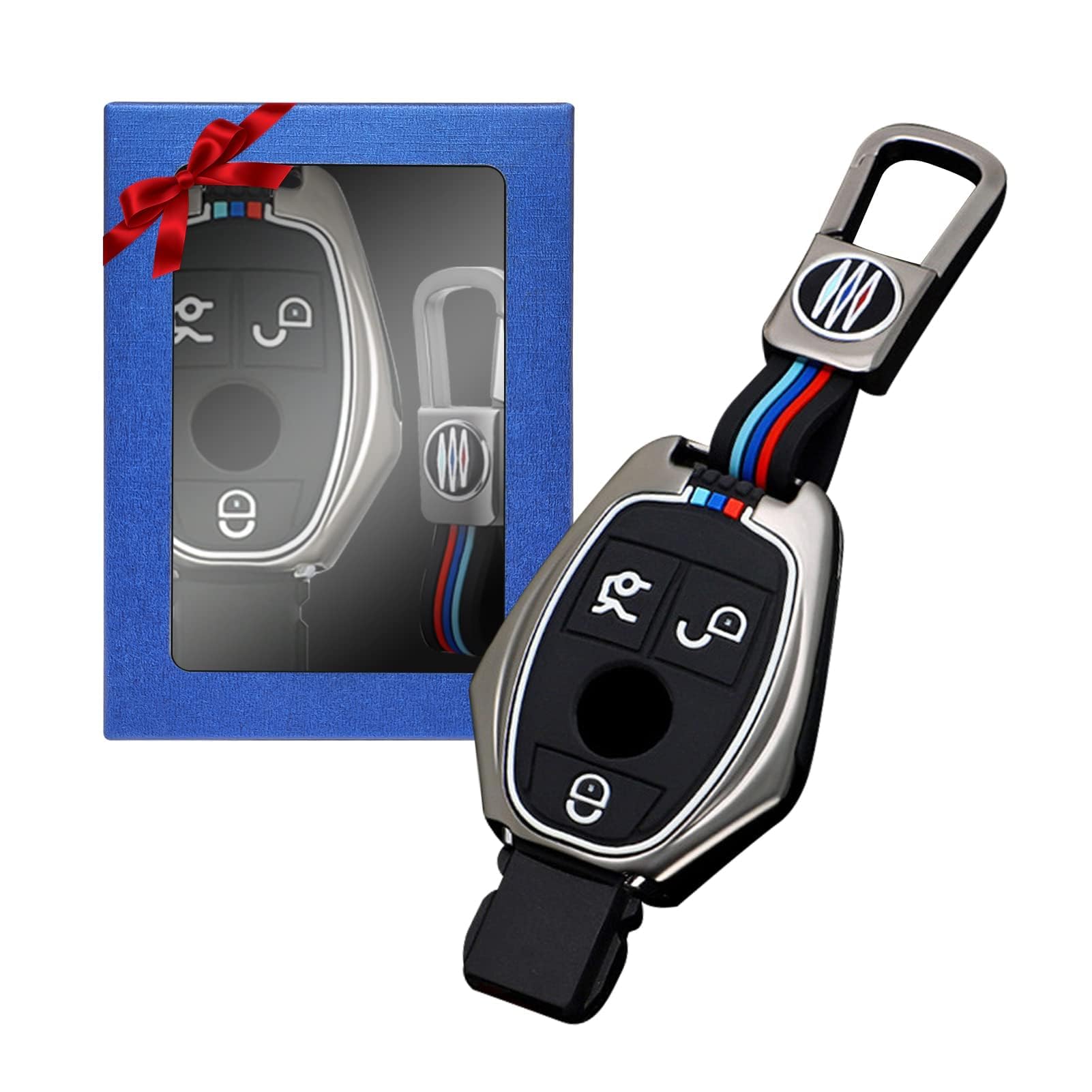 Yumzeco Zinklegierung Autoschlüssel Cover Schlüsselhülle Kompatibel mit Mercedes Benz A B C E S R G M CLA GLA GLC GLK C250 W203 W221 R230 Schlüssel Schutzhülle Geschenkbox Autoschlüssel Hülle Grau von Yumzeco