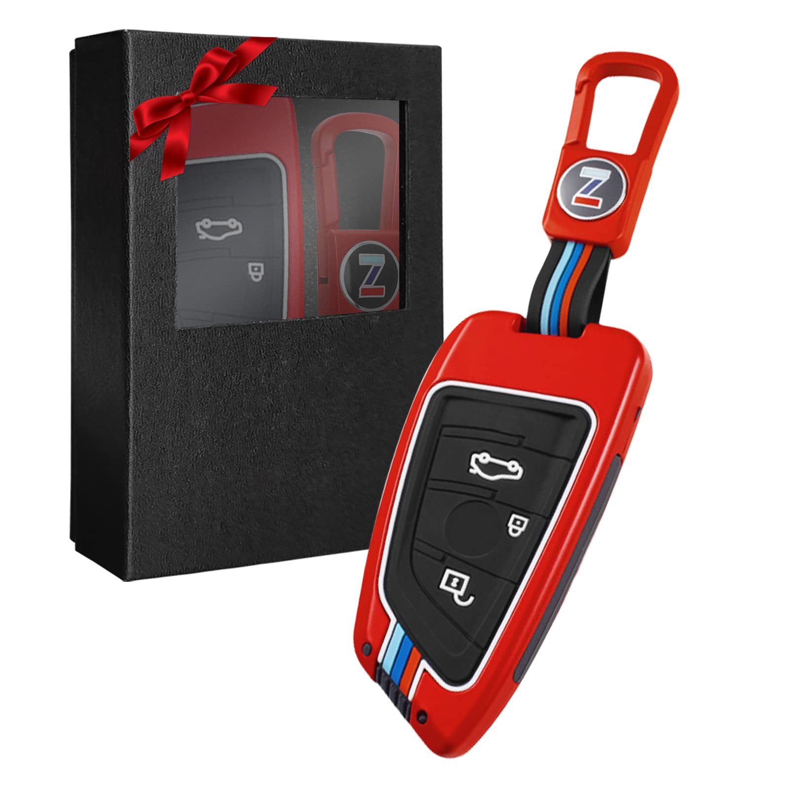 Yumzeco Zinklegierung Autoschlüssel Hülle Cover kompatibel mit 1 3 5 6 7 Serie X1 X3 X5 X6 X7 Keyless Schlüsselhülle mit Silikon TPU Schlüssel Schutzhülle mit Keychain Smart Tasten Shell Rot von Yumzeco