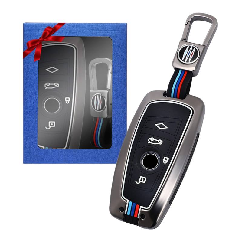 Yumzeco Zinklegierung Autoschlüssel Hülle Keyless Kompatibel mit 1 3 4 5 6 7 Serie X3 X4 M5 M6 3GT 5GT Schlüsselhülle mit Silicone TPU Schlüssel Cover Schutzhülle mit Schlüsselanhänger Grau von Yumzeco