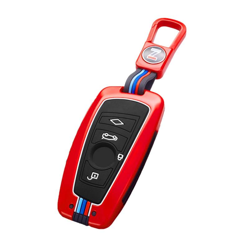 Yumzeco Zinklegierung Autoschlüssel Hülle Keyless Kompatibel mit 1 3 4 5 6 7 Serie X3 X4 M5 M6 3GT 5GT Schlüsselhülle mit Silicone TPU Schlüssel Cover Schutzhülle mit Schlüsselanhänger Rot von Yumzeco