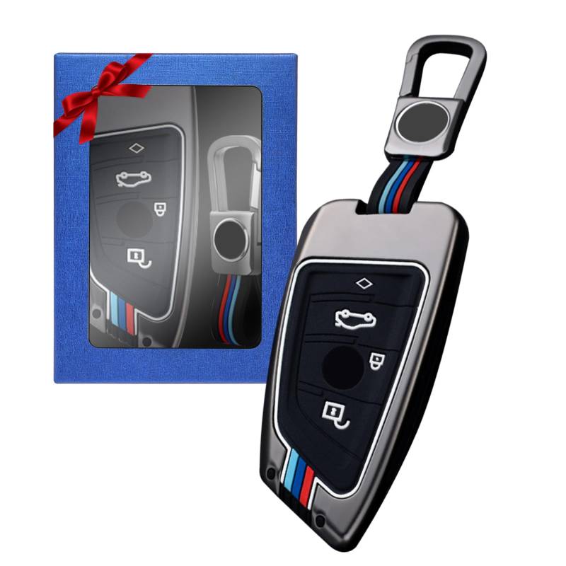 Yumzeco Zinklegierung Autoschlüssel Hülle Keyless Kompatibel mit BMW 2 3 5 7 Serie X1 X2 X3 X5 X6 Schlüsselhülle mit Silicone TPU Schlüssel Cover Schutzhülle mit Schlüsselanhänger Grau von Yumzeco