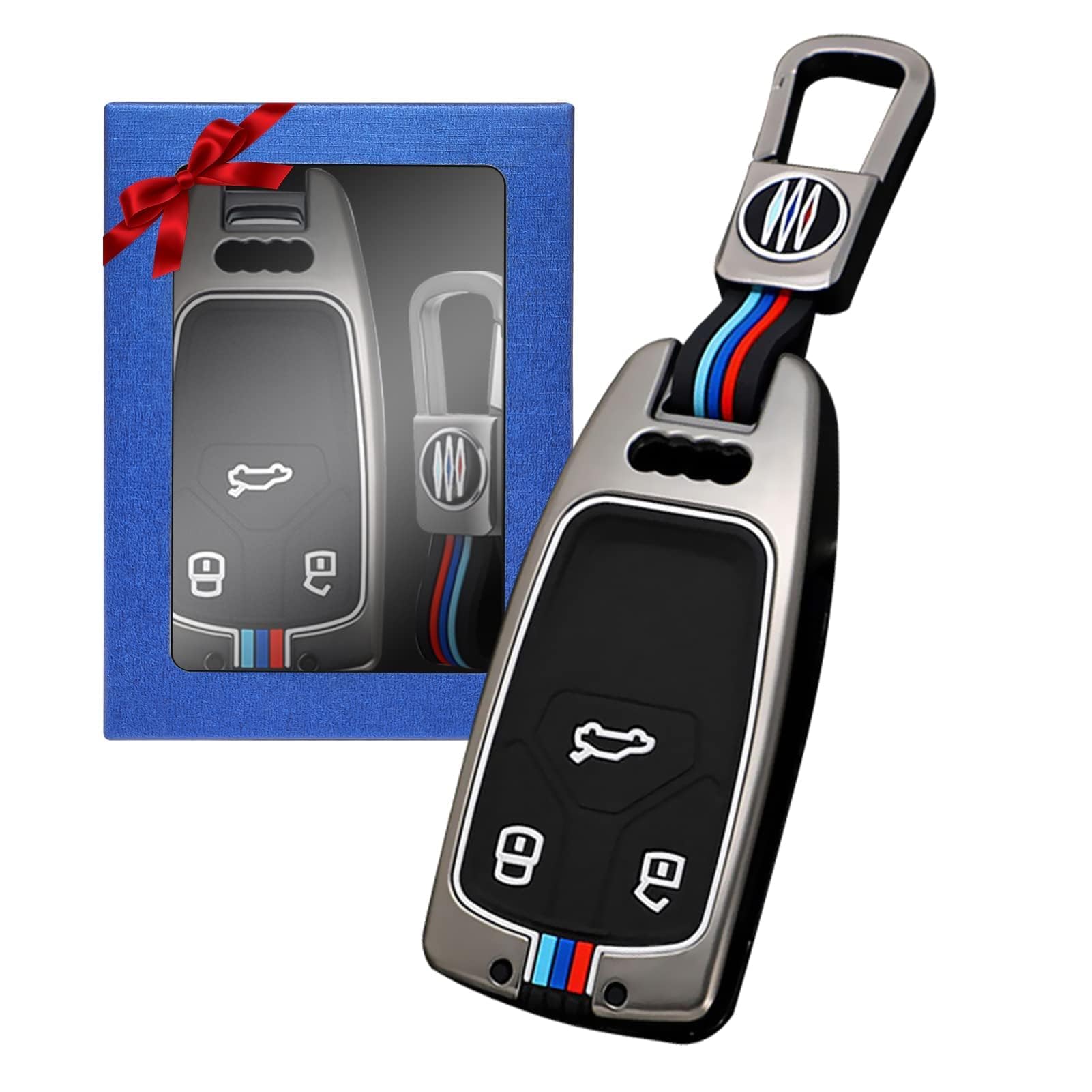Yumzeco Zinklegierung Autoschlüssel Hülle Keyless Kompatibel mit A4 B9 A5 A6L S4 S5 S7 8W Q7 4M TT TTS RS Schlüsselhülle mit Silicone TPU Schlüssel Cover Schutzhülle mit Schlüsselanhänger Grau von Yumzeco