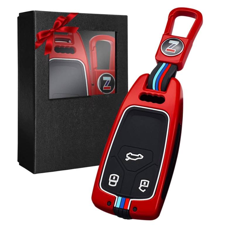Yumzeco Zinklegierung Autoschlüssel Hülle Keyless Kompatibel mit Au*di A4 B9 A5 A6L S4 S5 S7 8W Q7 4M TT TTS RS Schlüsselhülle mit Silicone TPU Schlüssel Cover Schutzhülle mit Schlüsselanhänger Rot von Yumzeco