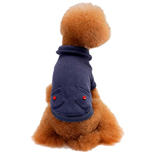 Yuncai Freizeit Revers Haustier Mantel Weich Gemütlich Hund Pullover mit Tasche Blau M von Yuncai