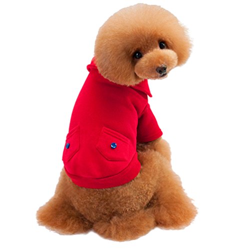 Yuncai Freizeit Revers Haustier Mantel Weich Gemütlich Hund Pullover mit Tasche Rot M von Yuncai