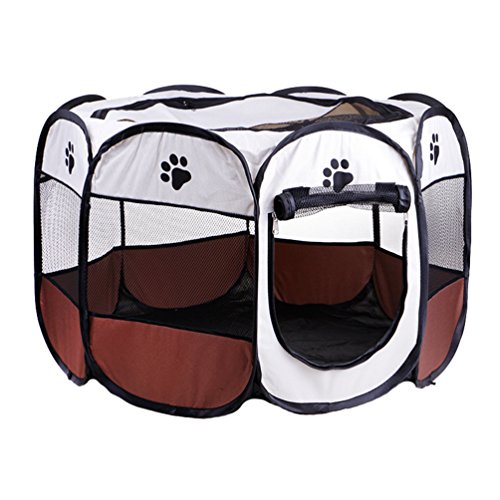 Yuncai Haustier 8 Panel Zwinger Gitter Schatten Abdeckung Innen/Draussen Zelte Zaun Tragbar Faltbar Laufstall Käfig Kiste für Hunde Kaffee M von Yuncai