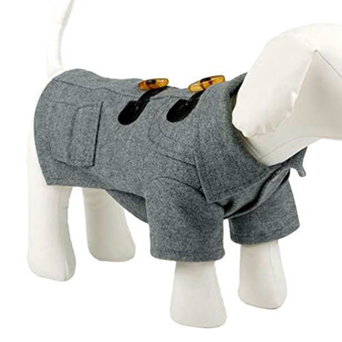 Yuncai Weich Gemütlich Haustier Kleidung Hörner Knopf Mantel mit Tasche für Hund Grau XS von Yuncai