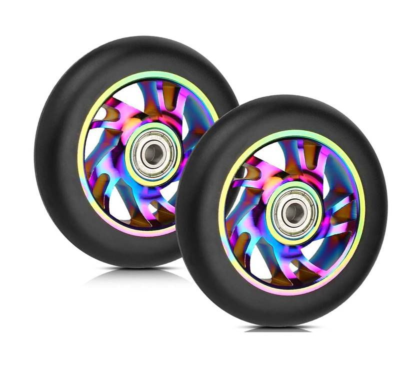 Yungeln 2 Stück 100mm Stunt Scooter Ersatzräder 100 x 24mm 88A Vollreifen mit ABEC-9 Lager kompatibel für meisten Stuntscooter und Kickscooter von Yungeln