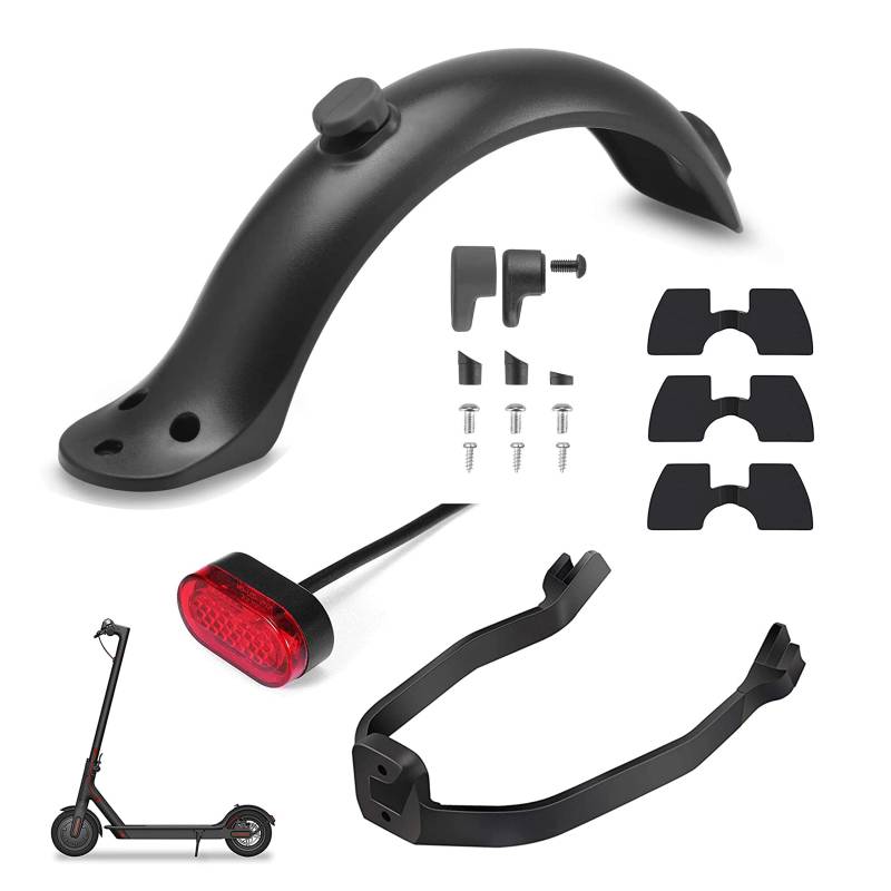 Yungeln 4 Stücke Scooter Schutzbleche + LED Rückleucht + Kotflügelhalterung + 3X Schwingungsdämpfer kompatibel für Xiaomi 1S/M365/Pro Scooter - Schwarz von Yungeln