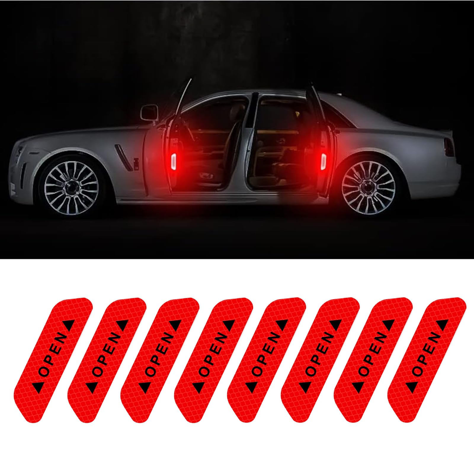 Yuqilin 8 Stück Reflektorband Selbstklebend, Warnung Reflektor Aufkleber, Wasserdicht Reflektorband, Antikollisions Reflektierende Aufkleber, für Auto, Autotüren, Stamm, LKW (Rot) von Yuqilin