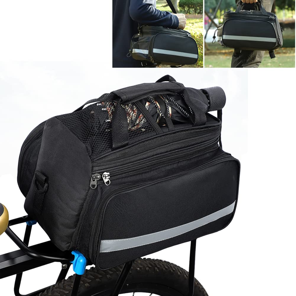 Yuragim Fahrrad Gepäckträgertasche, Fahrradtasche Gepäckträger Satteltaschen 10-25L Aausdehnbare, Multifunktionale Fahrradtaschen für Gepäckträger mit Schultergurt Reflektoren und Regenschutz -Schwarz von Yuragim