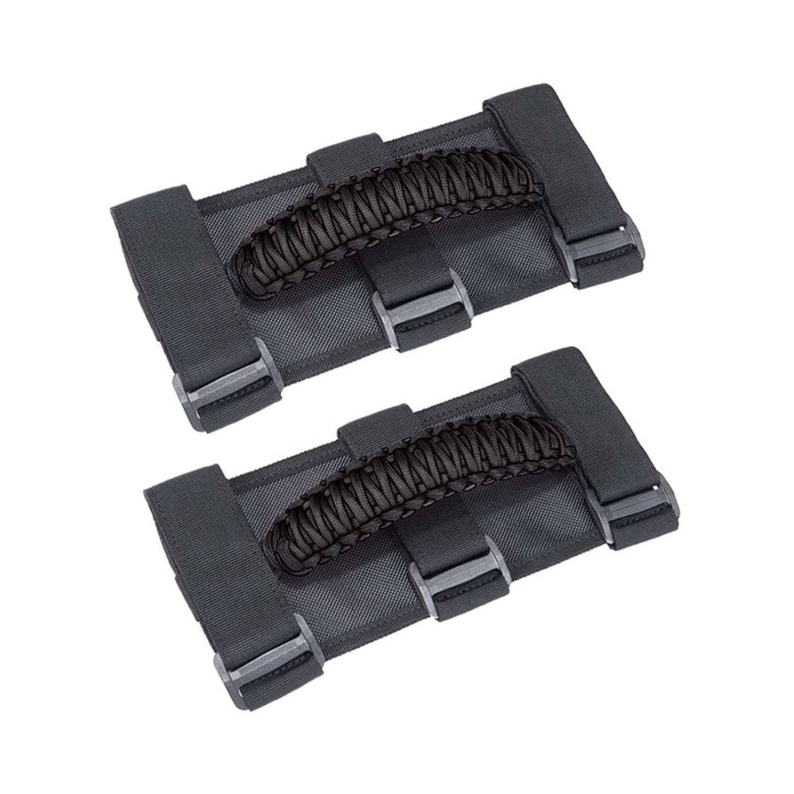 Yurefax 2-teiliger Türhaltegriff, for Jeep, for Wrangler JK JL YJ TJ 1987-2020 Überrollbügel-Handgriff Rutschfester gewebter Griff Innentürgriff(Black) von Yurefax