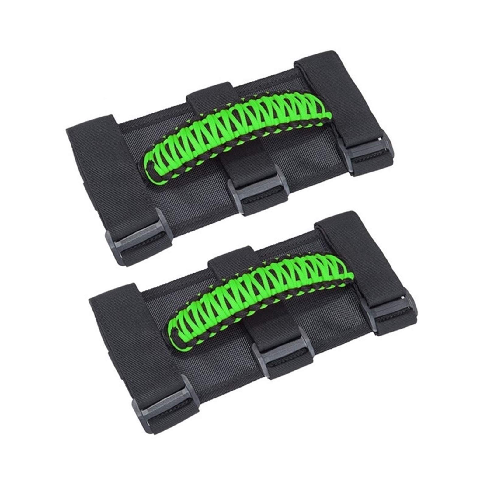 Yurefax 2-teiliger Türhaltegriff, for Jeep, for Wrangler JK JL YJ TJ 1987-2020 Überrollbügel-Handgriff Rutschfester gewebter Griff Innentürgriff(Green) von Yurefax
