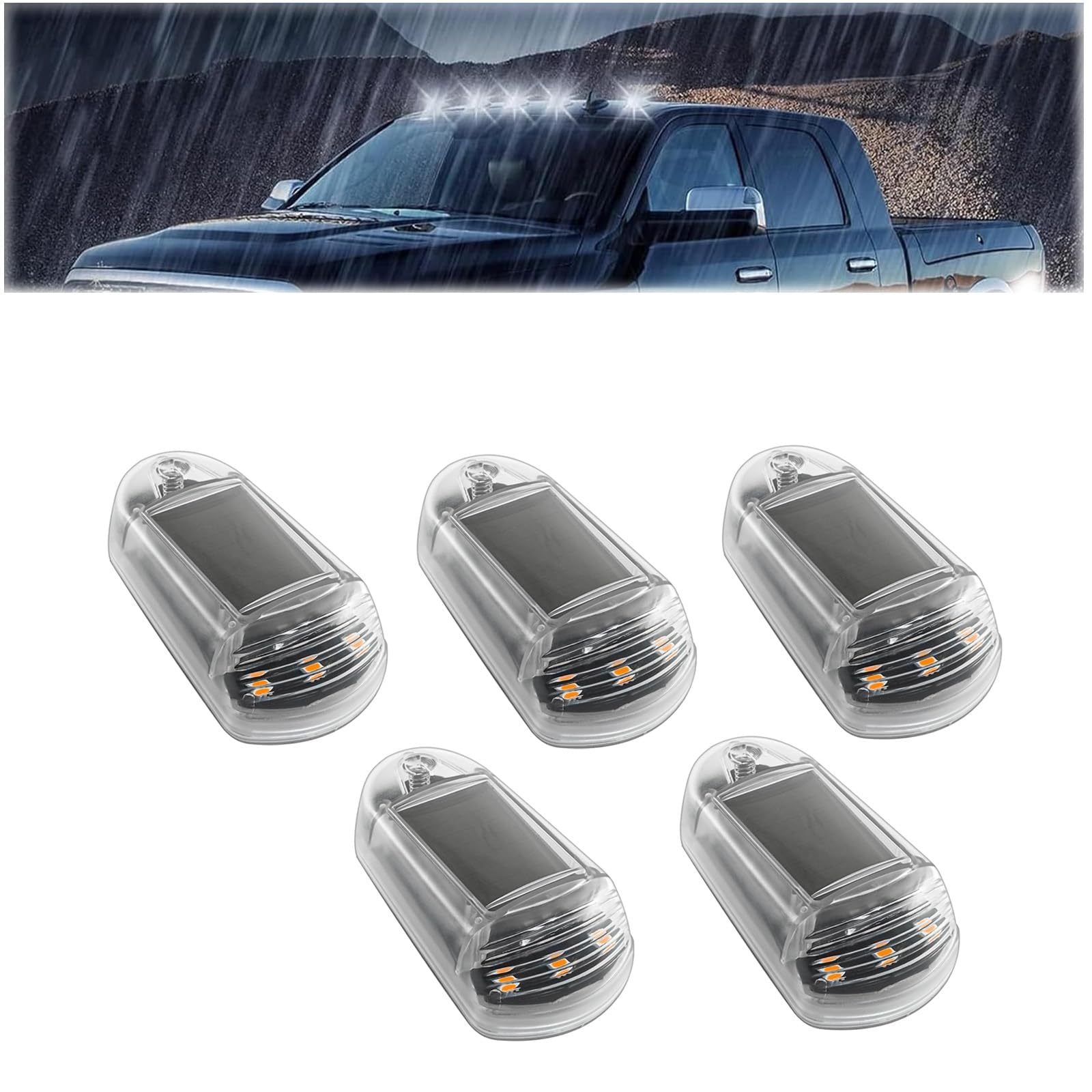 5 Stück Wireless Cab Lights for Truck, Wireless Solar Powered Cab Lights for Truck, Solar Seitenmarkierungsleuchten, 7 Farben Auto Seitenleuchten, Solar Power Cab Lights (Weiße Schale – weißes Licht) 5 Stück Wireless Cab Lights for Truck, Wireless Solar Powered Cab Lights for Truck, Solar Seitenmarkierungsleuchten, 7 Farben Auto Seitenleuchten, Solar Power Cab Lights (Weiße Schale – weißes Licht) von YuuFcy
