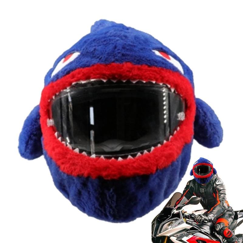 Motorradhelm Cover,Motorradhelm Abdeckung Plüsch,Cartoon Plush Motorcycle Helmet Cover,Motorradhelm Überzug Lustigmotorradhelm Überzug Plüsch,Für Männer, Frauen(Ohne Helm) (Blue Shark) von YuuFcy