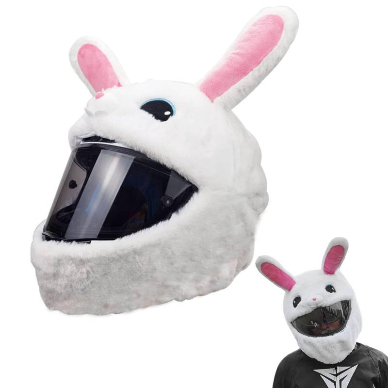 Motorradhelm Cover,Motorradhelm Abdeckung Plüsch,Cartoon Plush Motorcycle Helmet Cover,Motorradhelm Überzug Lustigmotorradhelm Überzug Plüsch,Für Männer, Frauen(Ohne Helm) (weißer Hase) von YuuFcy