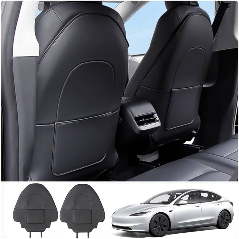 Ywooon Schutzbezug für Tesla Model Y Model 3 Model S Model X, Leder Sitzschoner Kinder seat Kick Protector Sitzschoner Kindersitz Rückenlehne Sitzbezug, Schwarz von Ywooon