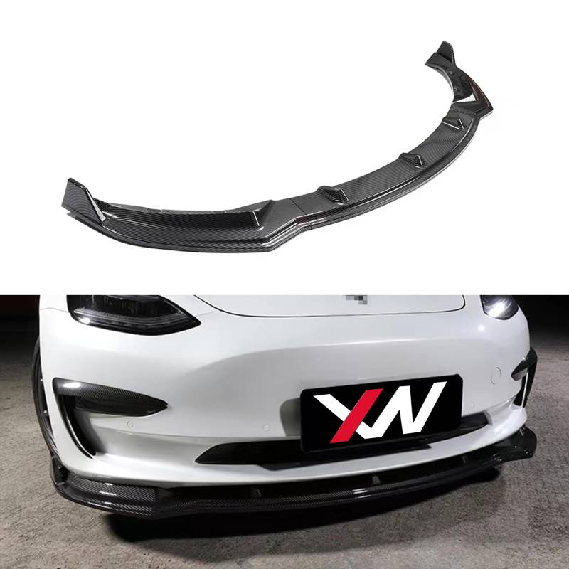 Ywooon Frontstoßstange Lip Bodykit für Tesla Model Y 2020-2024, Front Stoßstange Lip Kit Frontstoßstange Frontspoiler Verkleidung Schutz Splitter Spoiler, Glänzend Kohlefaser von Ywooon
