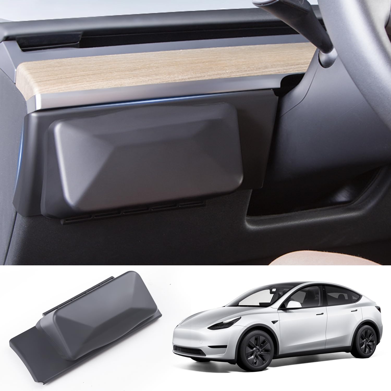 Ywooon Lenkrad Aufbewahrungsbox für Tesla Model Y 2020-2024, Aufbewahrungsbox Armaturenbrett Verstecktes Tablett Rutschfester Sonnenbrillenhalter Innenzubehör, Schwarz Ywooon Lenkrad Aufbewahrungsbox für Tesla Model Y 2020-2024, Aufbewahrungsbox Armaturenbrett Verstecktes Tablett Rutschfester Sonnenbrillenhalter Innenzubehör, Schwarz von Ywooon