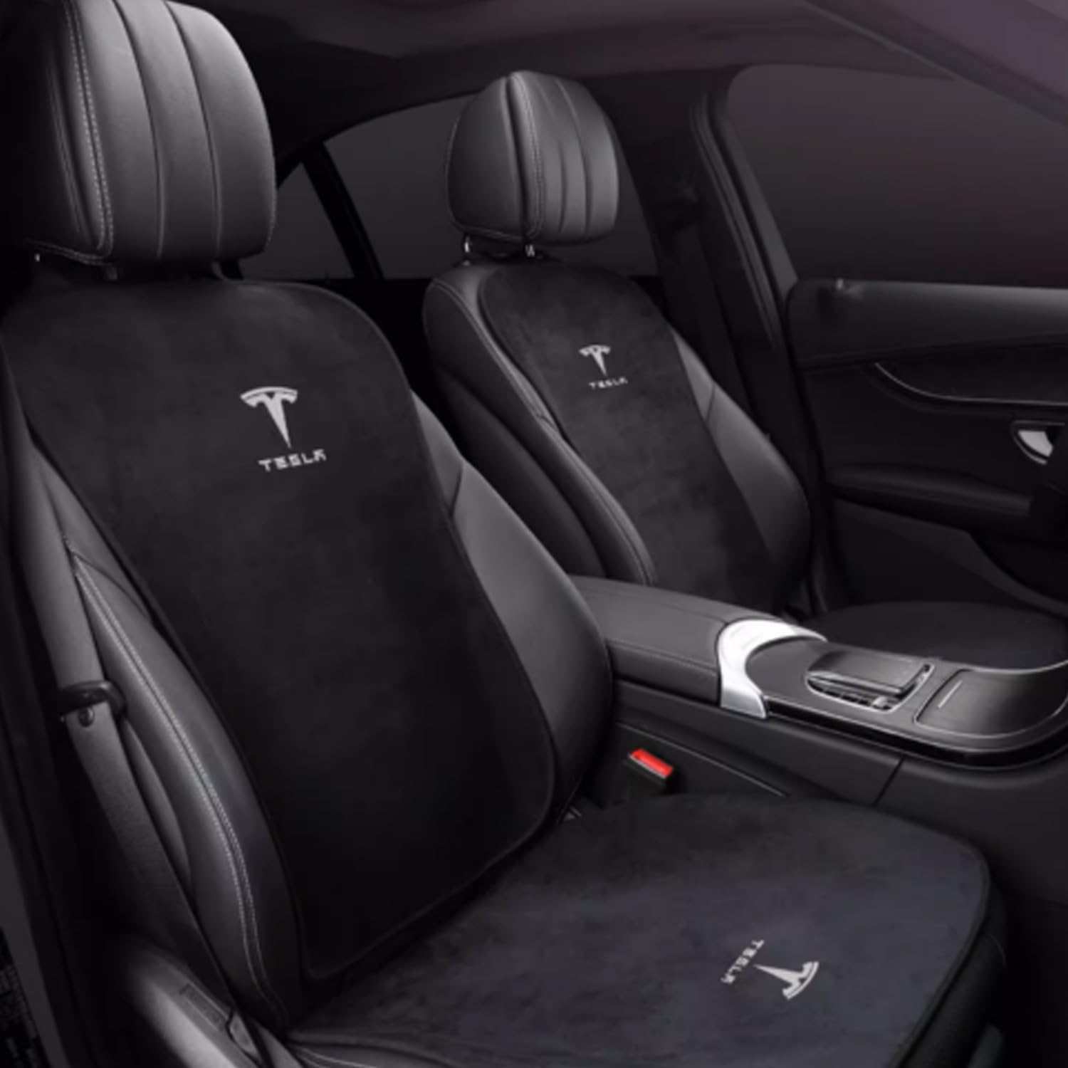 Ywooon Sitzbezug Custom Fit für Tesla Model Y 2023 2024 Vordere und Hinten Auto Sitzkissen Protector Pad Set Alle Jahreszeiten Bequem und Atmungsaktiv (7pcs/Flanell) von Ywooon