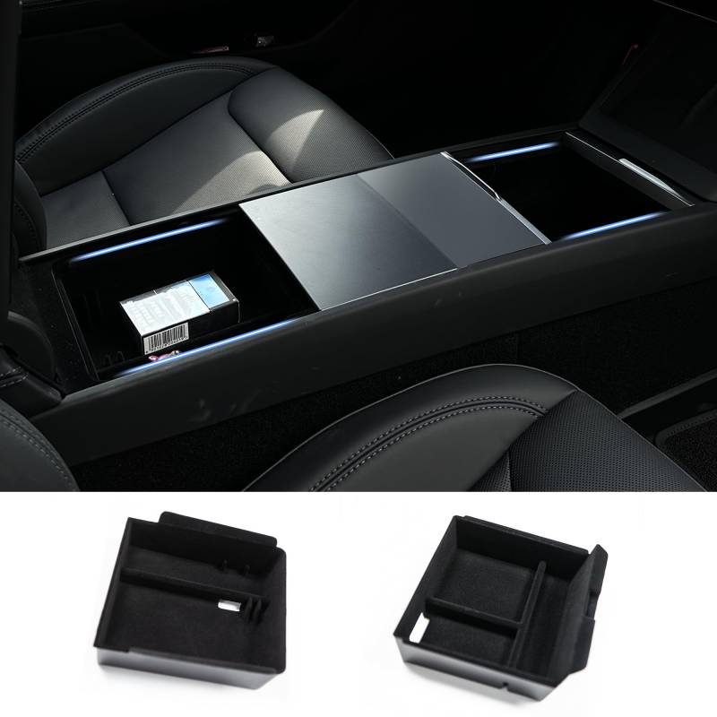 Ywooon Mittelkonsolen Organizer für Tesla Model 3 Highland 2024 2025 und Model Y 2025 Juniper Armlehnenablage Auto Innenausstattung, beflockte Armlehnen Aufbewahrungsbox Zubehör, 2 Stück von Ywooon
