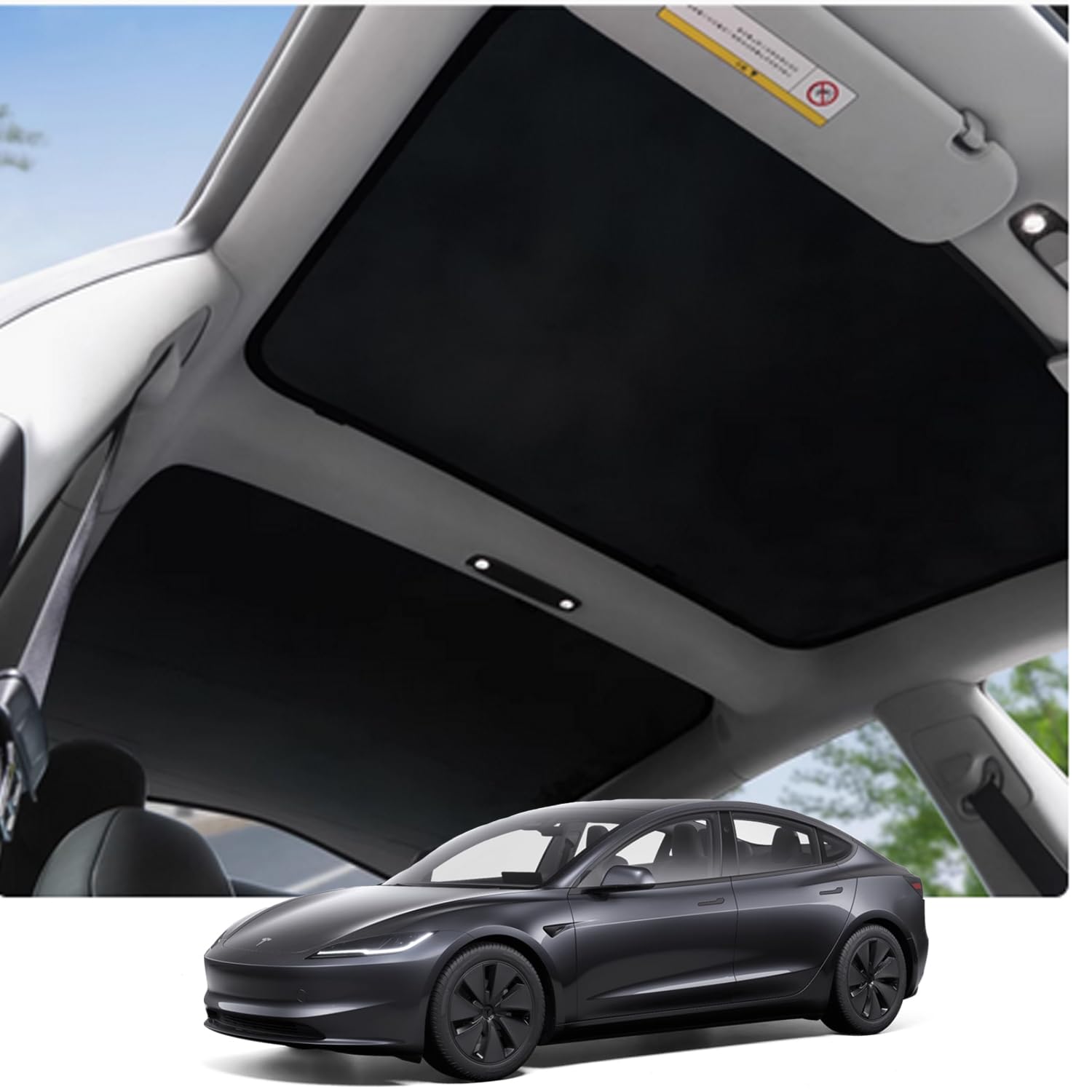Ywooon Upgraded Sonnenschutz Dach für Tesla Model 3 2021-2023 [Superior Anti-UV & SAG-frei] Eiskristall-Wärme-Isolationsdach Sonnenschutz für Tesla Model 3 Zubehör, Schwarz (Produziert aus US/DE) von Ywooon