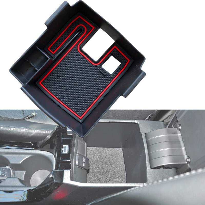 Z.MYUKI 【4 Farben】 Corolla Cross Mittelkonsole Ablagefach für Toyota E210 | Touring Sports Hybrid 2019-2023 2024 Zubehör Original Mittelarmlehne Organizer (Rot) von Z.MYUKI